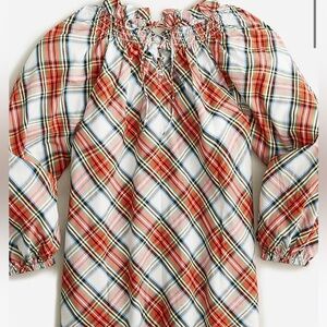 J.Crew Smocked Neck Cotton Poplin Top in Snowy Tartan Size Small